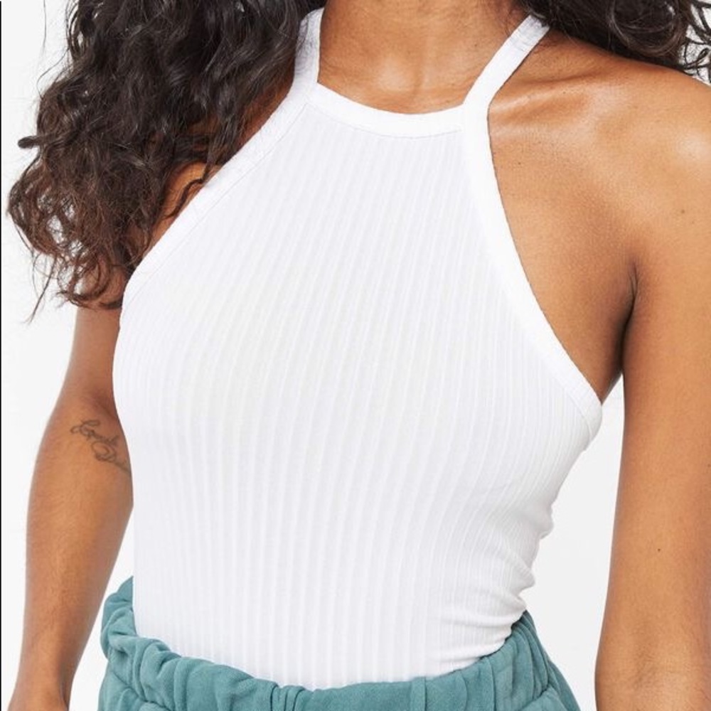 Ardene Basic Collection White Ribbed Halter Top